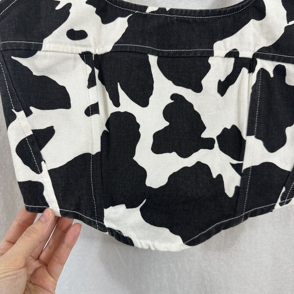 Lone Star Cow Print Corset Bustier Style Crop Tank Top Womens Sz S Rodeo Western - Picture 5 of 6